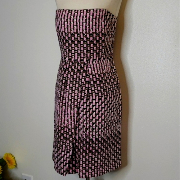 Banana Republic Strapless Dress Houndstooth Faux Wrap Mini Silk Y2K Prom Summer - Picture 1 of 12